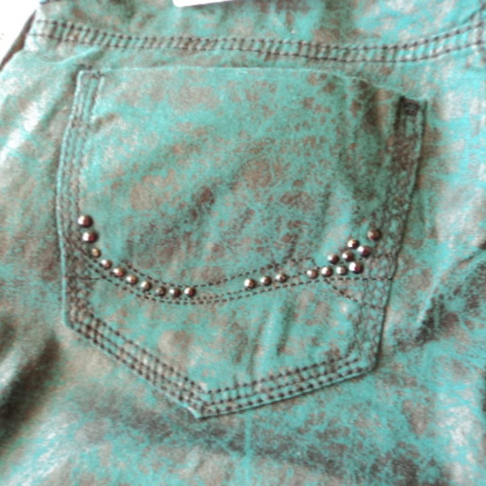 New We are Almost Famous Jeans Pants Skinny Size 7 Black Blue Green Pockets Tags